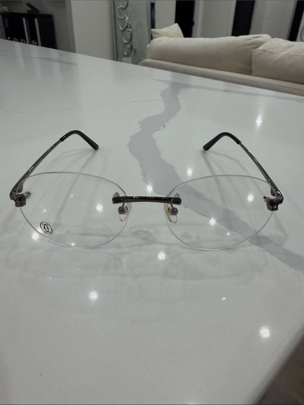 Rimless Clear Lens Eyeglasses with Silver Accents